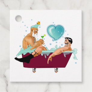 Étiquettes Cadeau SlipperyJoe's deux gays hommes aiment la baignoire