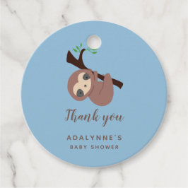 Étiquettes Cadeau Sloth Baby shower garçon Merci bleu Script mignonn