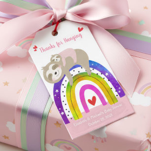 Étiquettes-cadeau Sloth Boho Rainbow Rose Girl Baby Shower mignonne 