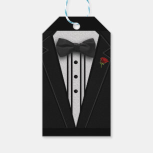 Étiquettes-cadeau Smoking noir avec le rose rouge