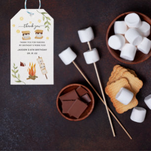 Étiquettes-cadeau S'mores Camping Feu de Campagne Merci vert
