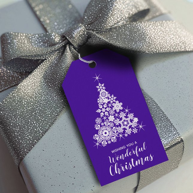 Étiquettes-cadeau Snowflake sapin de Noël ultra violet et blanc (Créateur téléchargé)
