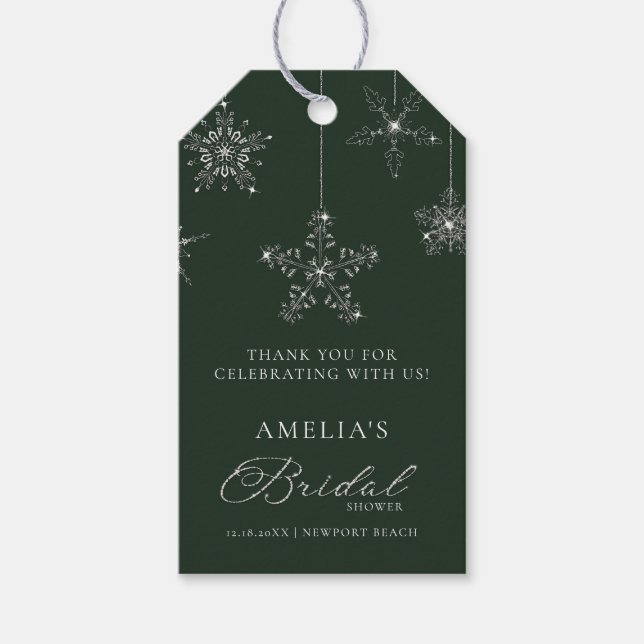 Étiquettes-cadeau Snowflakes Glitter Green Winter Bridal Shower  (Devant)