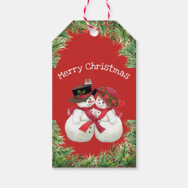 Étiquettes-cadeau Snowman Couple (Devant)