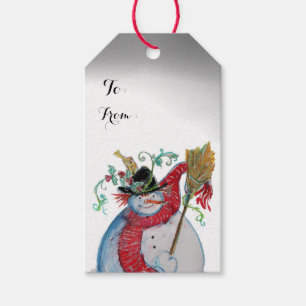 ÉTIQUETTES-CADEAU SNOWMAN DRUNKEN AVEC OISEAUX