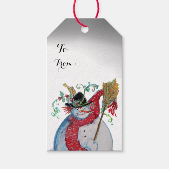 ÉTIQUETTES-CADEAU SNOWMAN DRUNKEN AVEC OISEAUX (Devant)