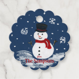 Étiquettes Cadeau Snowman peint à la main PERSONNALISER rond