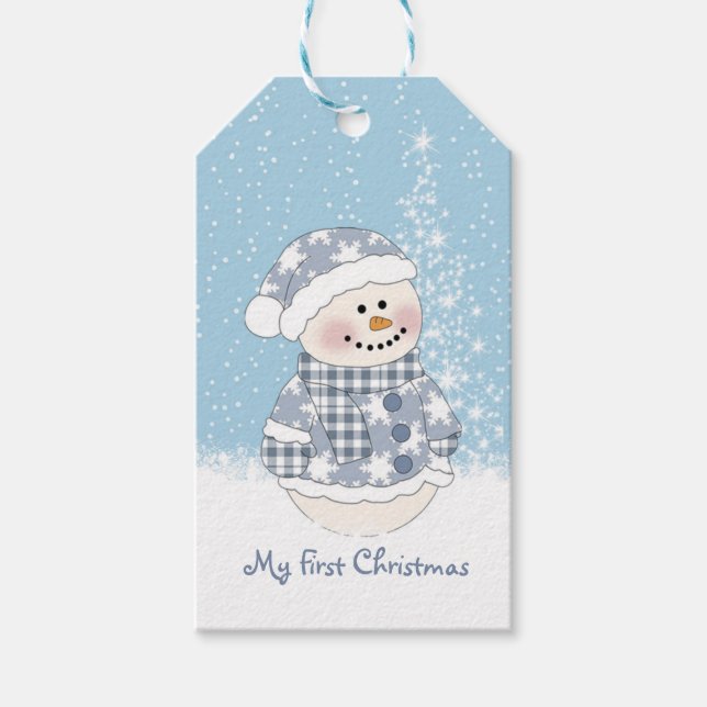 Étiquettes-cadeau Snowman, premier Noël de bébé (Devant)