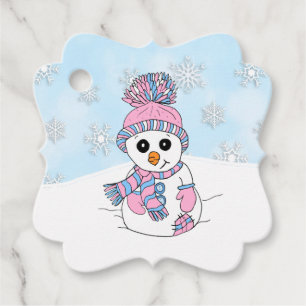 Étiquettes Cadeau Snowman rose de Noël personnalisé