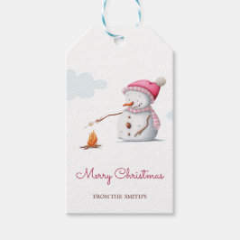 Étiquettes-cadeau Snowman rose simple Joyeux Noël