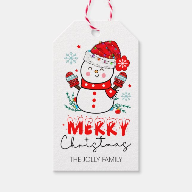 Étiquettes-cadeau Snowman Snowflakes Joyeux Noël mignon (Devant)