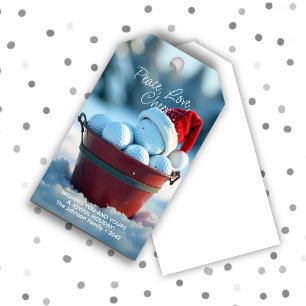 Étiquettes-cadeau Snowy Red Christmas Golf Ball Bucket