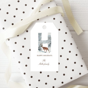 Étiquettes-cadeau Snowy Woodland Monogram Élégant Holiday Favoriser 