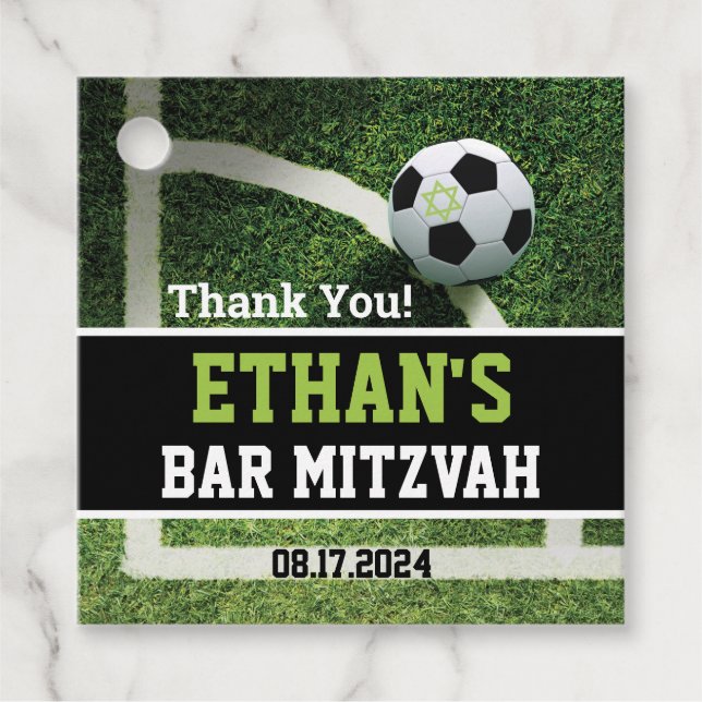 Étiquettes Cadeau Soccer Bar Mitzvah Merci (Devant)