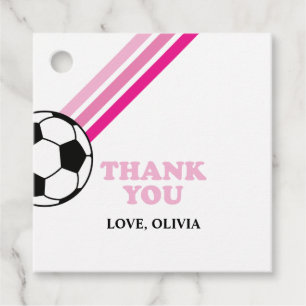 Étiquettes Cadeau Soccer rose rayures Merci Anniversaire