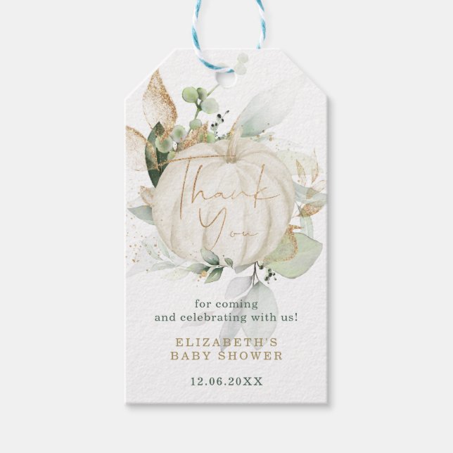 Étiquettes-cadeau Soft Autumn Greenery Gold Citrouille Douche Faveur (Devant)