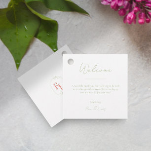 Étiquettes Cadeau Soft Green & White Monogramme Bienvenue Mariage Fa