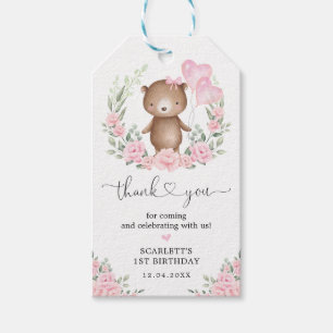 Étiquettes-cadeau Soft Rose Floral Teddy Bear Girl Anniversaire