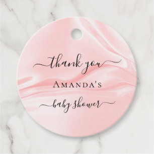 Étiquettes Cadeau soie rose pâle baby shower nom satin merci