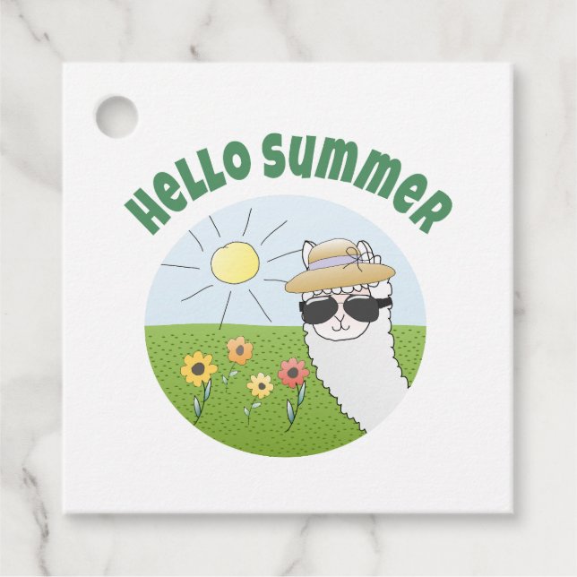 Étiquettes Cadeau Soirée alpaka Hello Summer Alpaca (Devant)