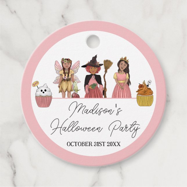 Étiquettes Cadeau Soirée Costume d'Halloween rose doux et Éffrayant (Devant)