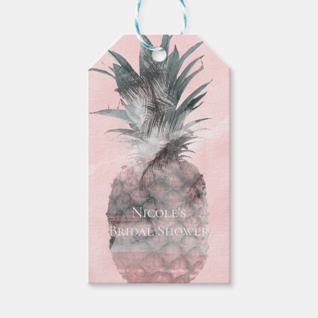 Étiquettes-cadeau Soirée d'ananas rose Gold Pink Tropical (Devant)