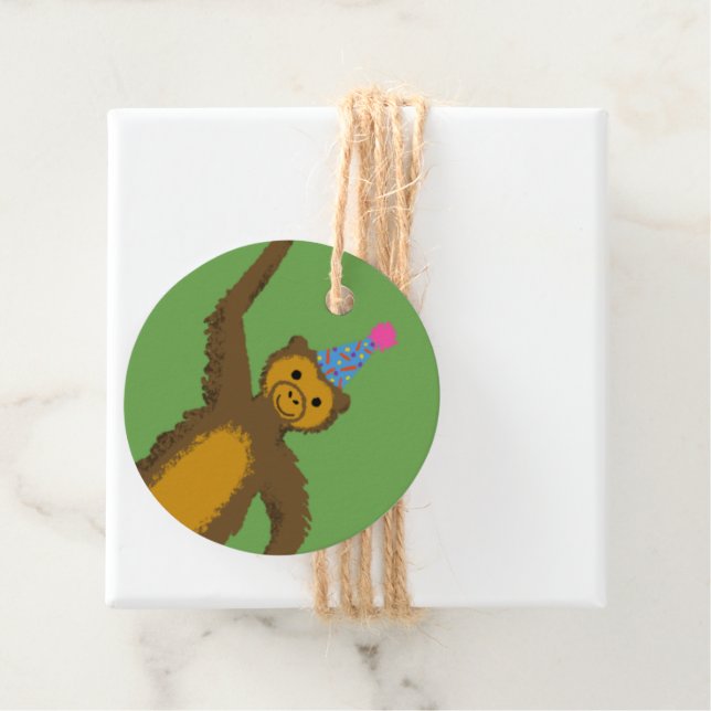 Étiquettes Cadeau Soirée d'anniversaire du singe animal de la Green  (En situation)