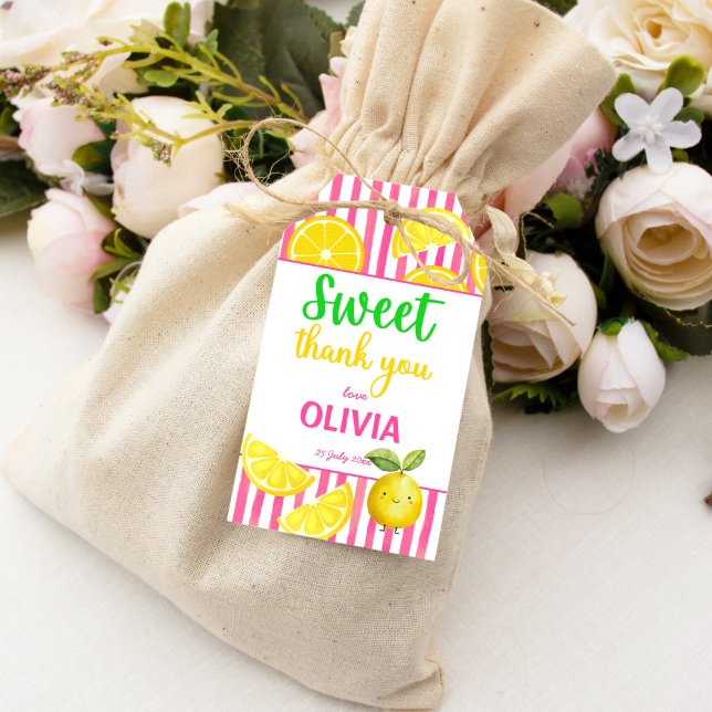 Étiquettes-cadeau Soirée d'anniversaire d'une citronnelle rose (Sweet one pink lemonade summer girls birthday party thank you favor gift tags)