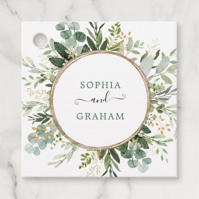 Étiquettes Cadeau Soirée de mariage moderne Sage Green Gold Eucalypt (Devant)