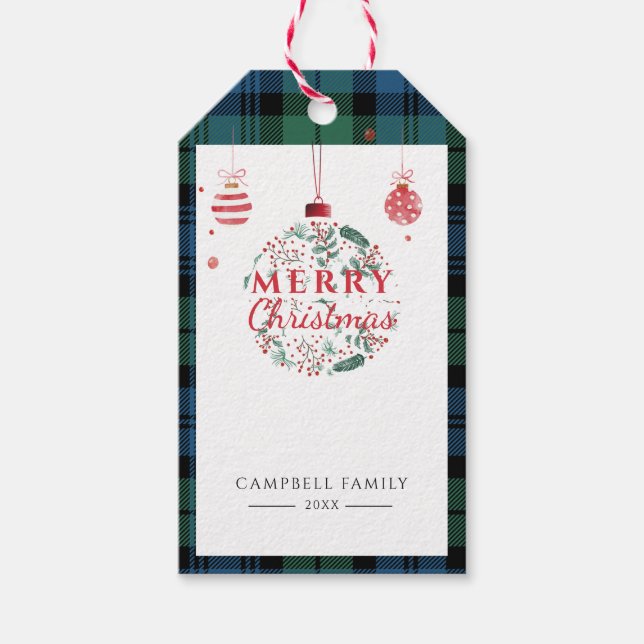 Étiquettes-cadeau Soirée de Noël programmée Rustic Campbell Tartan (Devant)