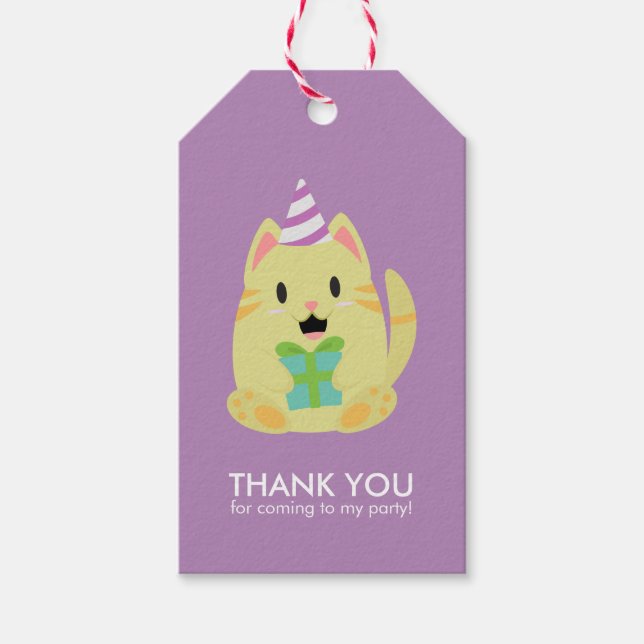 Étiquettes-cadeau Soirée des Anniversaires de enfants de chats jaune (Devant)
