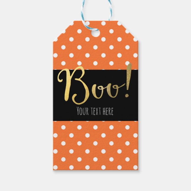 Étiquettes-cadeau Soirée d'Halloween à la Polka blanche et orange (Devant)