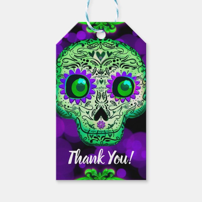 Étiquettes-cadeau Soirée d'Halloween verte et violette (Devant)