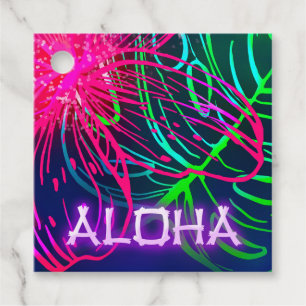 Étiquettes Cadeau Soirée Tropicale Néon Luau Électrique Fête Aloha