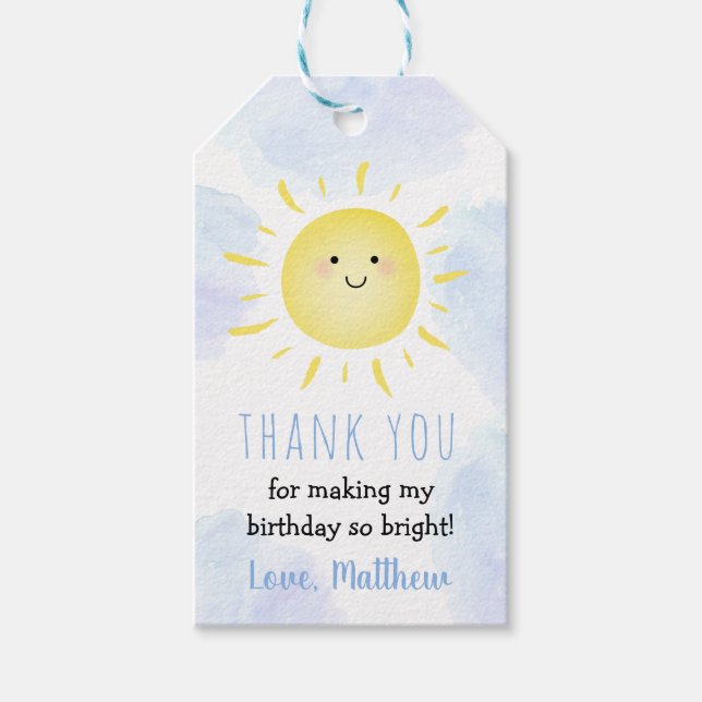 Étiquettes-cadeau Soleil Nuages Blue Boy Anniversaire (Devant)