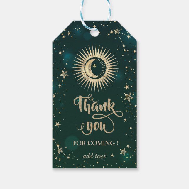 Étiquettes-cadeau Soleil Or Céleste Et Étoiles Lune Vert (Devant)