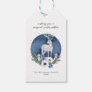 Étiquettes-cadeau Solstice d'hiver Deer Bleu Blanc Noël