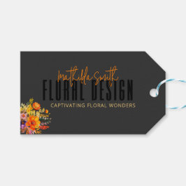 Étiquettes-cadeau Sophisticated Floral Design Black Orange Flowers 