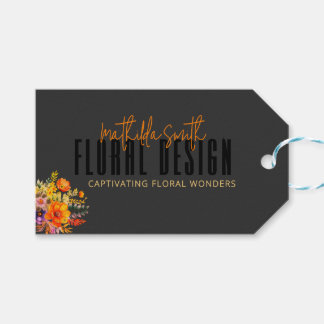 Étiquettes-cadeau Sophisticated Floral Design Black Orange Flowers 