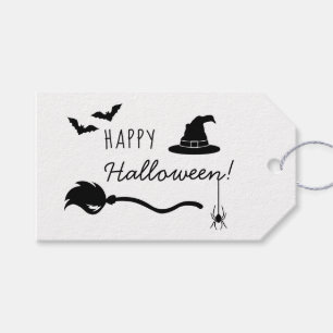 Étiquettes-cadeau Sorcière Casquette Et Broom Avec Araignée Et Bats 