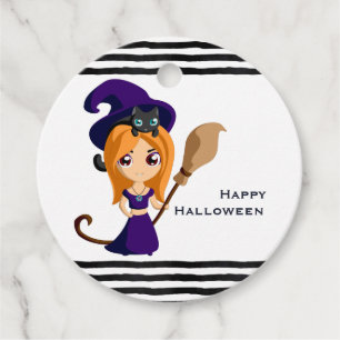 Étiquettes Cadeau Sorcière mignonne en Casquette violet Halloween