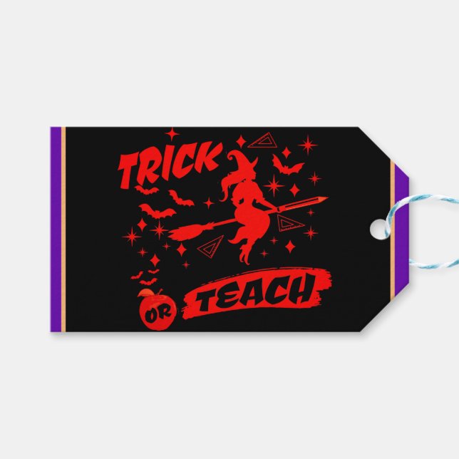 Étiquettes-cadeau Sorcière Trick Ou Enseigner Red Witchy Enseignant (Devant (Horizontal))