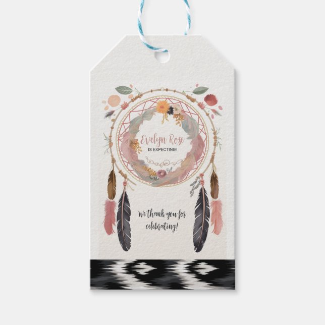Étiquettes-cadeau Sote Boho Dreamcatcher Baby shower Party (Devant)