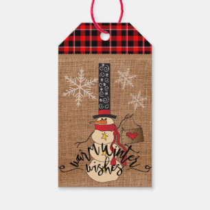 Étiquettes-cadeau Souhaits chauds d'hiver - bonhomme de neige