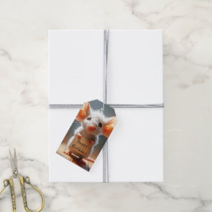 Étiquettes-cadeau Souris d'anniversaire avec panneau en carton