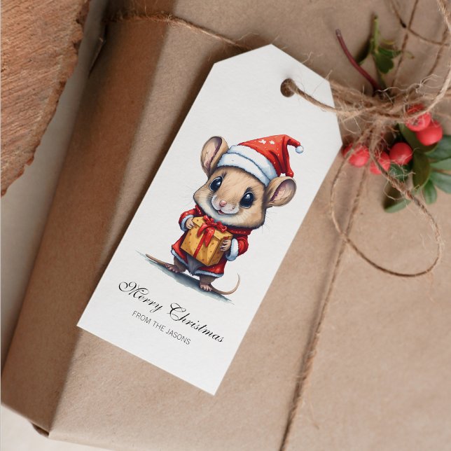 Étiquettes-cadeau Souris de Noël personnalisée (Cute Christmas Mouse Personalized Gift Tag)