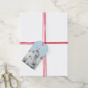 Étiquettes-cadeau Souris mignonne et baies rouges scène de neige