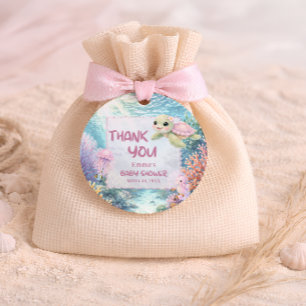 Étiquettes Cadeau Sous la mer, fille tortue, Baby Shower Merci