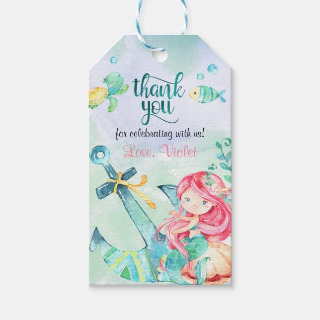 Étiquettes-cadeau Sous la mer Sirène Anniversaire Faveur (Devant)