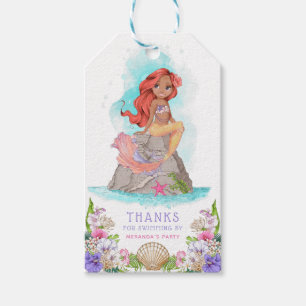 Étiquettes-cadeau Sous la mer Sirène rose et pourpre (Cheveux rouge)